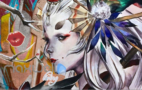 Image of 3D Graffiti Girl Lip Princess Street Art Wall Murals Wallpaper Decal Print Decor IDCWP-TY-000211