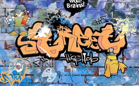 Image of 3D Graffiti Brains Street Hiphop Boys Art Wall Mural Wallpaper Decal Print Decor IDCWP-TY-000212