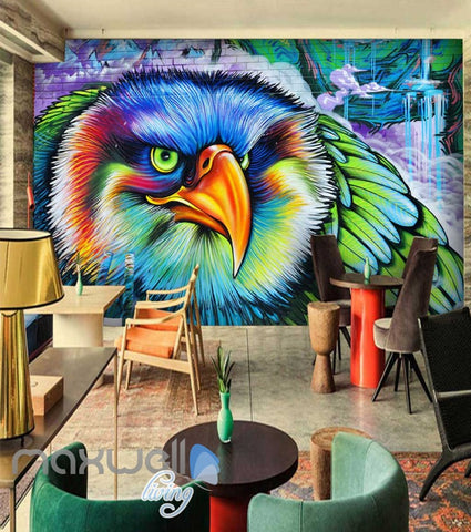 Image of 3D Graffiti Eagle Green Theme Street Wall Murals Wallpaper Decals Prints Decor IDCWP-TY-000227