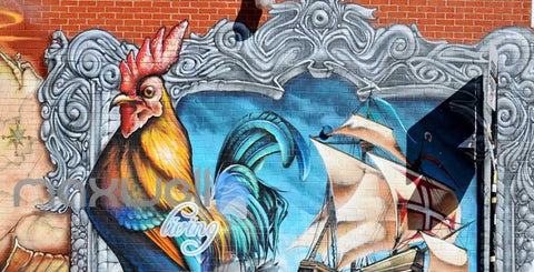 Image of 3D Graffiti Rooster Sail Boat Paint Wall Murals Wallpaper Decals Prints Decor IDCWP-TY-000228
