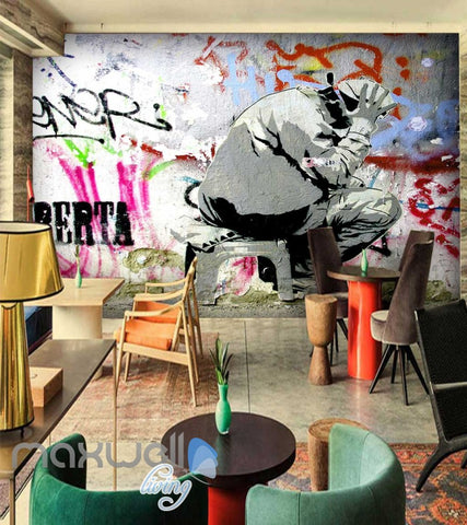 Image of 3D Graffiti Thinking Man Street Art Wall Murals Wallpaper Decals Prints Decor IDCWP-TY-000236