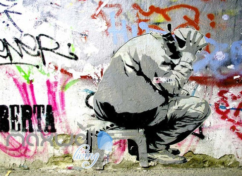 Image of 3D Graffiti Thinking Man Street Art Wall Murals Wallpaper Decals Prints Decor IDCWP-TY-000236