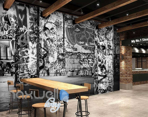 Image of 3D Graffiti Black White Letters Word Wall Murals Wallpaper Decals Prints Decor IDCWP-TY-000237