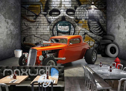 Image of 3D Graffiti Retro Car wheel Garage Art Wall Murals Wallpaper Decals Prints Decor IDCWP-TY-000243