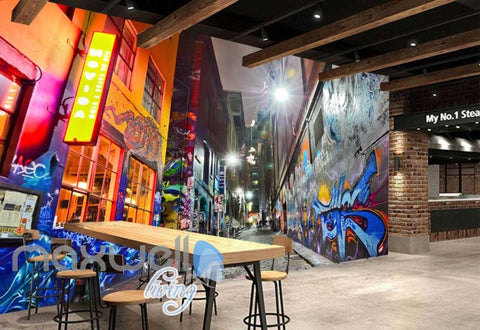 Image of 3D Graffiti Night Street Paint Art Building Wall Murals Wallpaper Decals Prints IDCWP-TY-000248