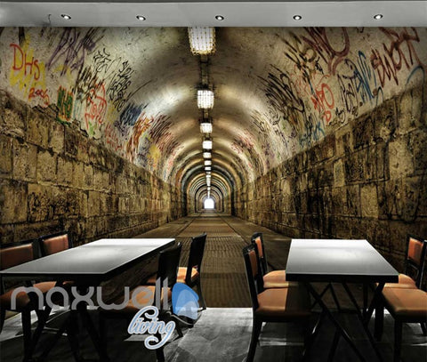 Image of 3D Graffiti Brick Tunnel Street Art Wall Murals Wallpaper Decals Prints Decor IDCWP-TY-000251