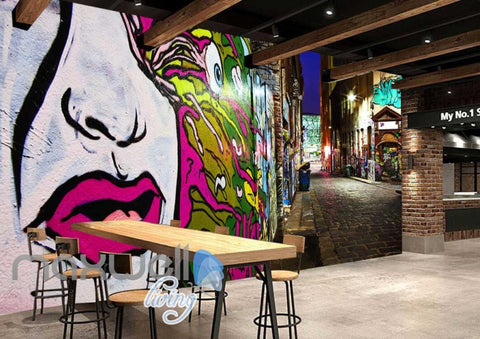 Image of 3D Graffiti Lady Lips Eyeball Street Art Wall Murals Wallpaper Decal Print Decor IDCWP-TY-000253