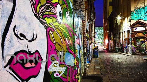 Image of 3D Graffiti Lady Lips Eyeball Street Art Wall Murals Wallpaper Decal Print Decor IDCWP-TY-000253