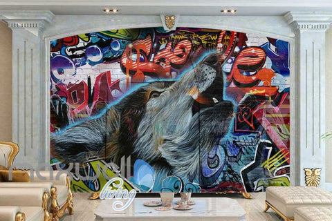 Image of 3D Graffiti Wild Wolf Abstract Street Art Wall Murals Wallpaper Decals Prints IDCWP-TY-000273