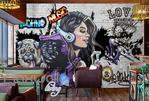 Image of 3D Graffiti Techno Music Dog Street Art Wall Murals Wallpaper Decals Print Decor IDCWP-TY-000280