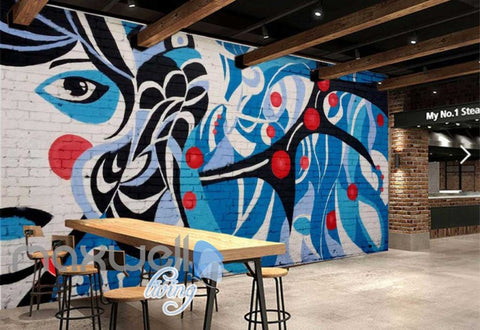 Image of 3D Graffiti Blue Abstract Lady Face Art Wall Murals Wallpaper Decals Print Decor IDCWP-TY-000283