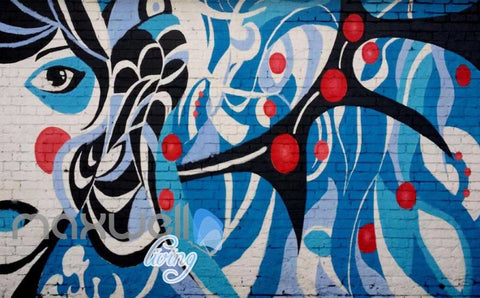 Image of 3D Graffiti Blue Abstract Lady Face Art Wall Murals Wallpaper Decals Print Decor IDCWP-TY-000283