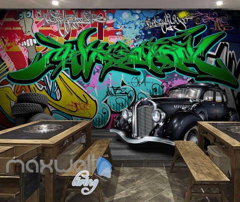 Image of 3D Graffiti Vintage Car Abstract Street Wall Murals Wallpaper Decals Print Decor IDCWP-TY-000286