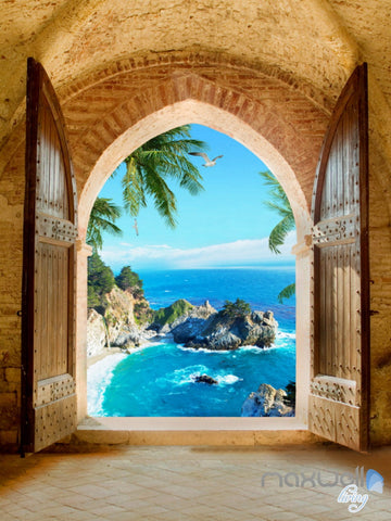 Image of 3D Beach Island Palm Tree Arch Entrance Wall Decal Home Gift 001
