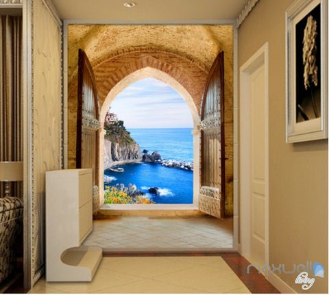 Image of 3D Beach Island Ocean Arch Entrance Wall Decal Home Gift 002