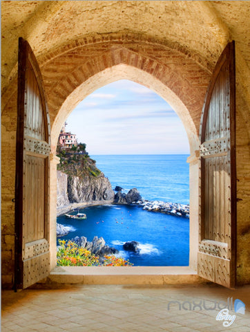 Image of 3D Beach Island Ocean Arch Entrance Wall Decal Home Gift 002