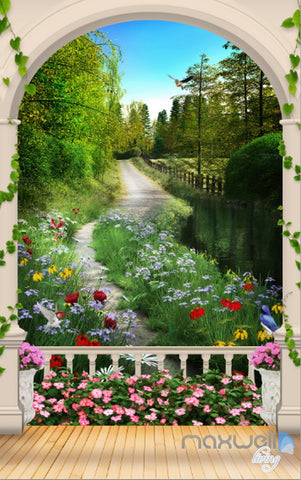 Image of 3D Arch Flower Tree Lane Corridor Entrance Wall Mural Decals Art Prints Wallpaper 005