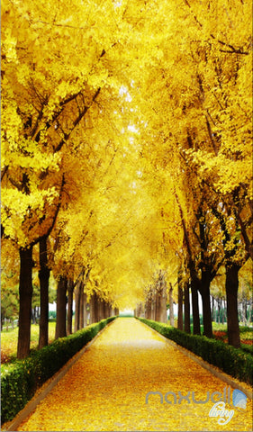 Image of 3D Autumn Tree Yellow Leaves Corridor Entrance Wall Mural Decals Art Prints Wallpaper 011