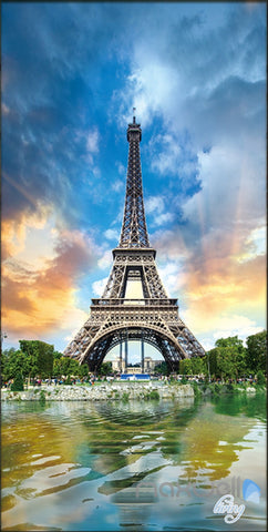 Image of 3D Pairs Eiffel Tower Cloud Corridor Entrance Wall Mural Decals Art Print Wallpaper 019