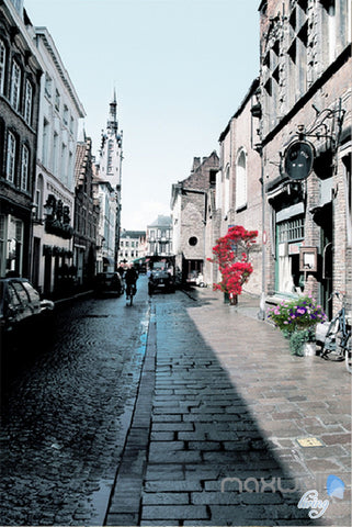 Image of 3D Street Corner Building Corridor Entrance Wall Mural Decals Art Print Wallpaper 020