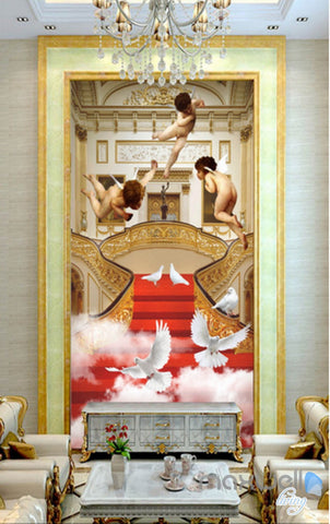 Image of 3D Classic Angel Bird Cloud Stair Corridor Entrance Wall Mural Decals Art Print Wallpaper 023