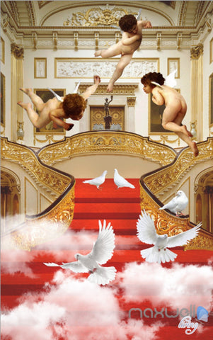 Image of 3D Classic Angel Bird Cloud Stair Corridor Entrance Wall Mural Decals Art Print Wallpaper 023