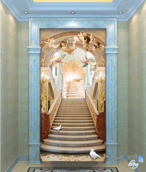 3D Classic Angel Bird Heaven Stair Corridor Entrance Wall Mural Decals Art Print Wallpaper 024