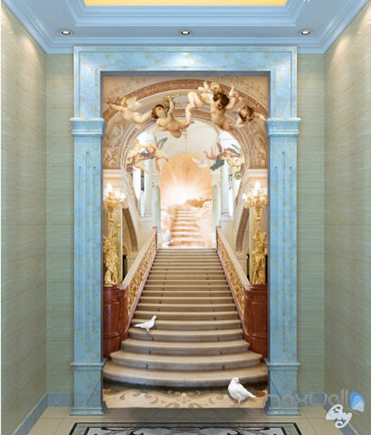Image of 3D Classic Angel Bird Heaven Stair Corridor Entrance Wall Mural Decals Art Print Wallpaper 024