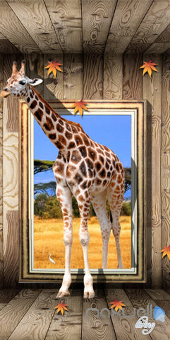 Image of 3D Girraffe Through Window Corridor Entrance Wall Mural Decals Art Print Wallpaper 025