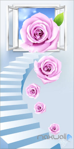 Image of 3D Rose Stair Window Corridor Entrance Wall Mural Decals Art Print Wallpaper 026