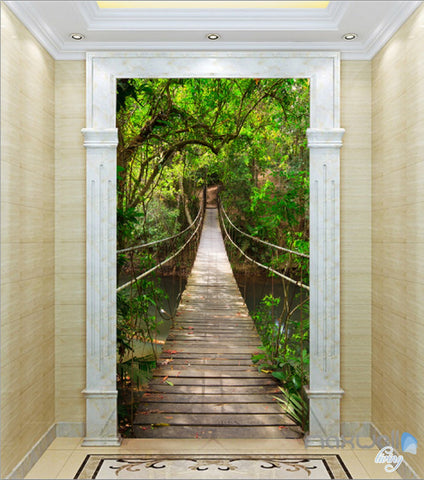 Image of 3D Bridge Tree Forest Corridor Entrance Wall Mural Decals Art Print Wallpaper 029