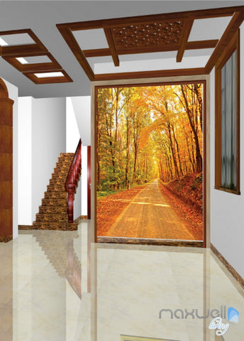 Image of 3D Autumn Forest Lane Corridor Entrance Wall Mural Decals Art Prints Wallpaper 032