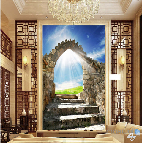 Image of 3D Stone Arch Sunshine Corridor Entrance Wall Mural Decals Art Print Wallpaper 036