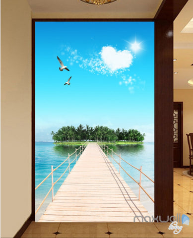 Image of 3D Island Long Jetty Sun Corridor Entrance Wall Mural Decals Art Print Wallpaper 038