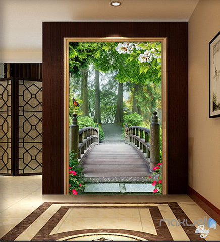 Image of 3D Birdge Tree Forest Corridor Entrance Wall Mural Decals Art Print Wallpaper 042