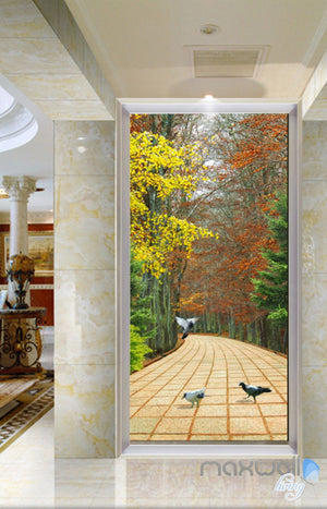 3D Autumn Forest Road Corridor Entrance Wall Mural Decals Art Print Wallpaper 043