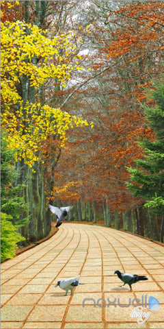 Image of 3D Autumn Forest Road Corridor Entrance Wall Mural Decals Art Print Wallpaper 043