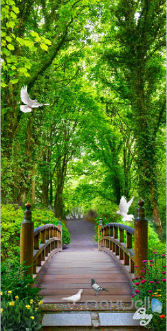 Image of 3D Forest Bridge Bird Corridor Entrance Wall Mural Decals Art Print Wallpaper 048