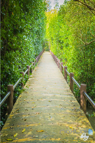 Image of 3D Green Leaves Tree Lane Corridor Entrance Wall Mural Decals Art Print Wallpaper 054