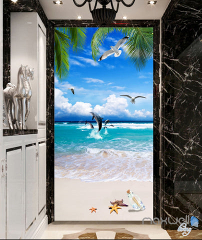 Image of 3D Tropical Island Beach Dophin Corridor Entrance Wall Mural Decals Art Print Wallpaper 057