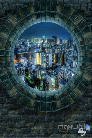 Image of 3D Stone Window City Night Corridor Entrance Wall Mural Decals Art Print Wallpaper 061