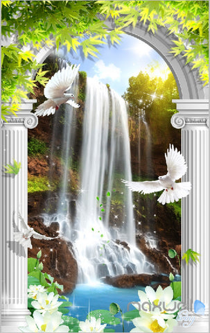Image of 3D Lotus Bird Fall Corridor Entrance Wall Mural Decals Art Print Wallpaper 062