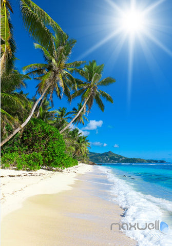 Image of 3D Tropical Island Palm Tree Beach Corridor Entrance Wall Mural Decals Art Print Wallpaper 063