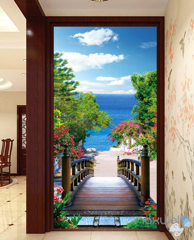 Image of 3D Bridge Beach Tree Corridor Entrance Wall Mural 066 custom size 96X35in