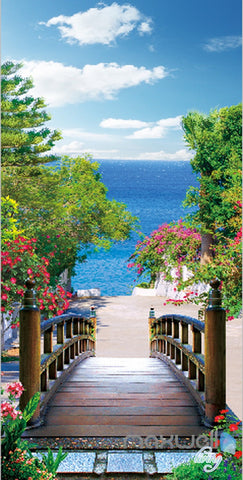 Image of 3D Bridge Beach Tree Corridor Entrance Wall Mural 066 custom size 96X35in