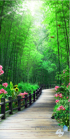 Image of 3D Bamboo Tree Flower Lane Corridor Entrance Wall Mural Decals Art Print Wallpaper 069
