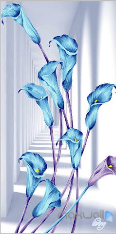 Image of 3D Blue Flowers Corridor Entrance Wall Mural Decals Art Print Wallpaper 071