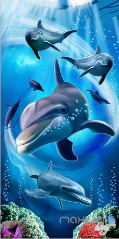 Image of 3D Dophines Playing Corridor Entrance Wall Mural Decals Art Print Wallpaper 073