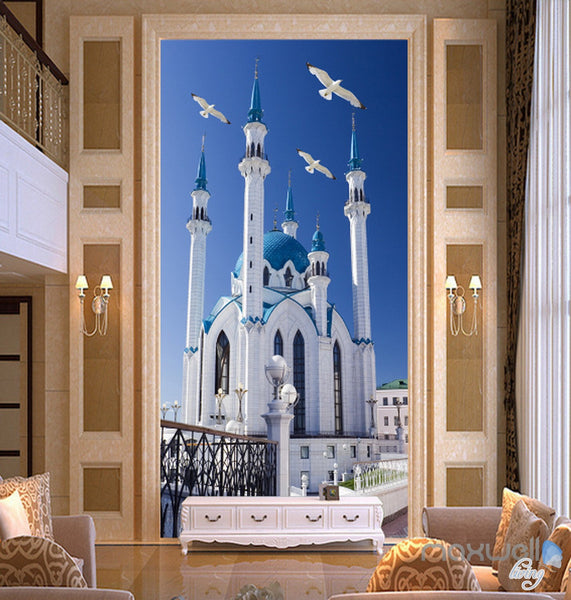 3D White Building Blue Sky Corridor Entrance Wall Mural Decals Art Pri ...