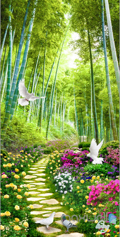 Image of 3D Flowers Birds Lane Forest Tree Corridor Entrance Wall Mural Decals Art Print Wallpaper 075